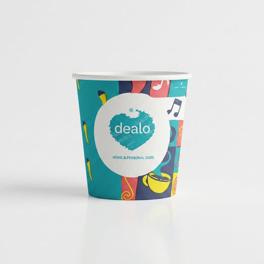 Dealo Bicchierini di Carta per Caffè 75 ml (2,5 oz), confezione da 50 pezzi con tema musicale, bicchierini monouso per espresso e bevande calde, 100% riciclabili.