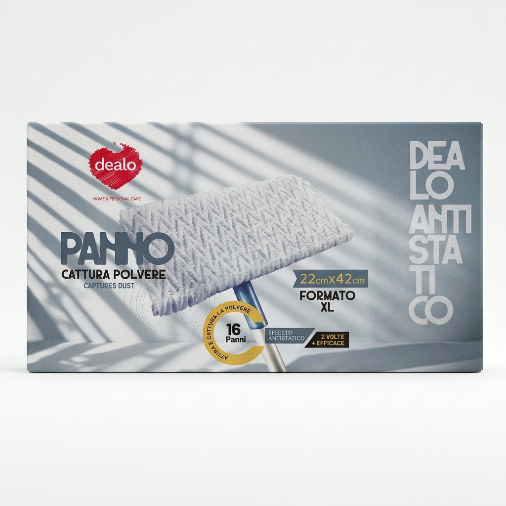 Dealo Panni Cattura Polvere Antistatici XL 22x42 cm Pavimenti e Superfici Confezione da 16 Panni – Azione Elettrostatica Zero Dispersione