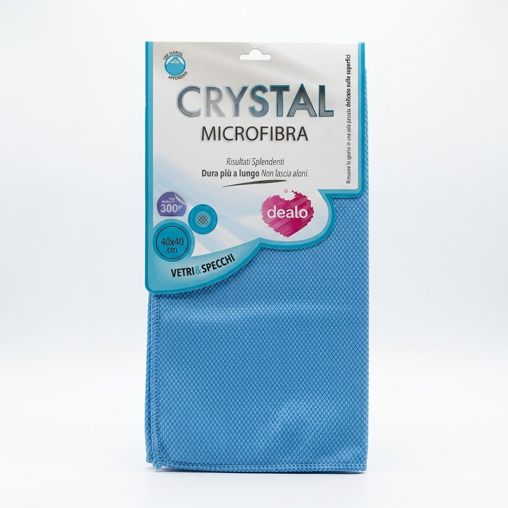 DEALO Panno Microfibra Crystal 40x40 cm, panno speciale per vetri, specchi e cristalli, con azione anti-aloni e asciugatura rapida, ideale per la pulizia senza detergenti.