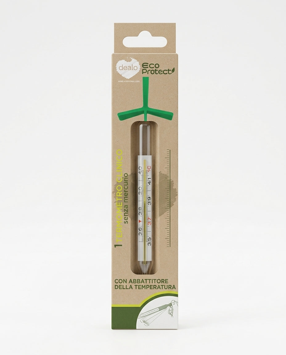 Dealo Eco Protect Termometro Clinico Senza Mercurio Galinstan Vetro – Dispositivo Medico Ecologico con Abbattitore Temperatura