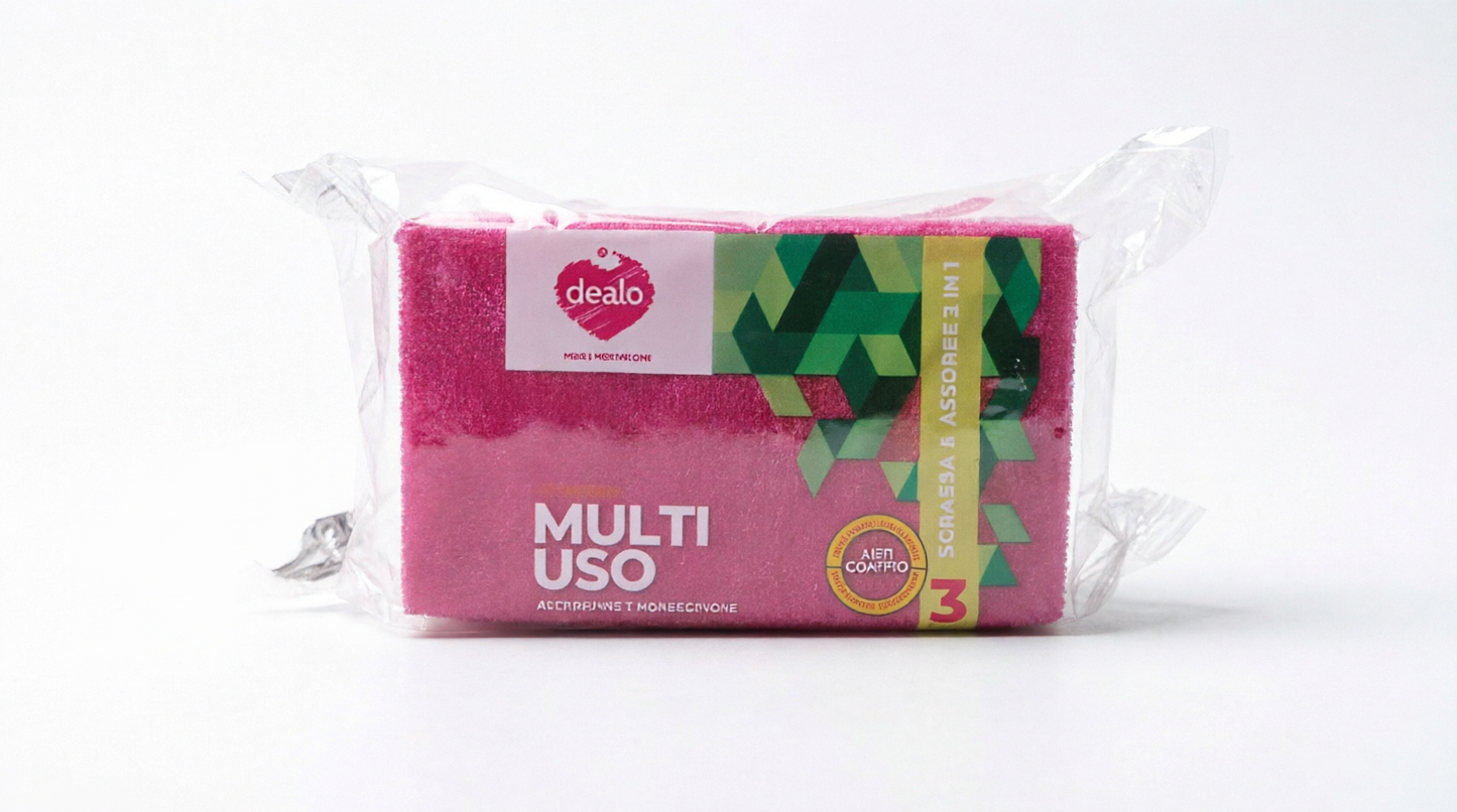 Dealo Sponge Multiuso 3 Pezzi – Spugna Abrasiva per Piatti e Superfici – Lato Assorbente e Scrostante – Confezione Risparmio