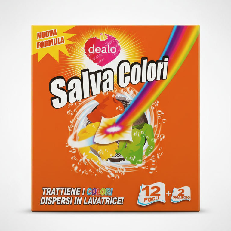 Dealo Salva Colori, confezione da 14 fogli anti-trasferimento, con tecnologia cattura colore per proteggere i capi colorati e mantenerne la brillantezza.