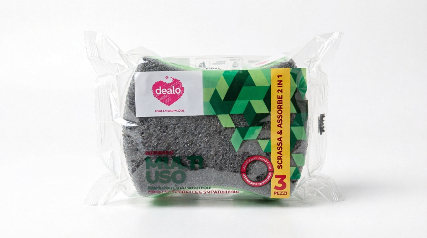 Dealo Sponge Multiuso 3 Pezzi – Spugna Abrasiva per Piatti e Superfici – Lato Assorbente e Scrostante – Confezione Risparmio