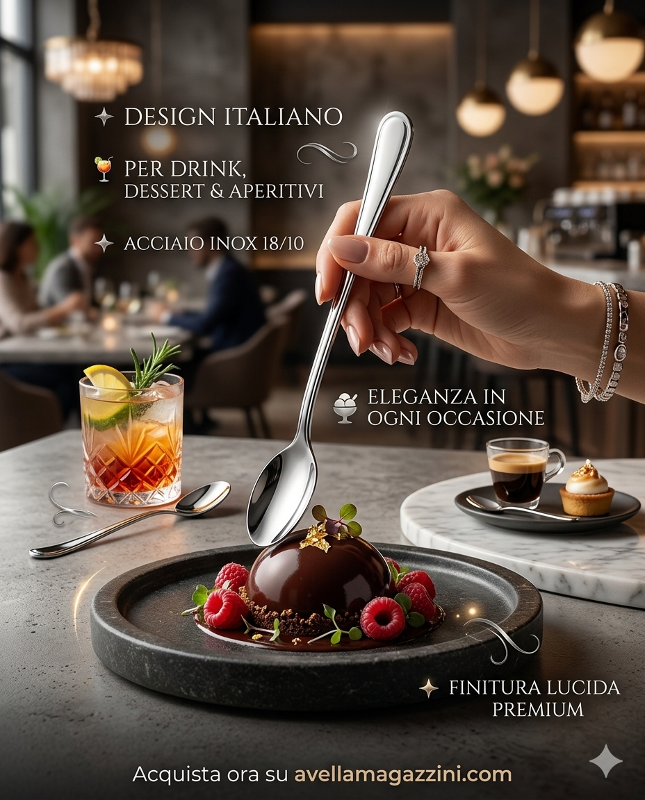 Set 6 Cucchiaini Bibita EME City 201 mm – Posate Professionali in Acciaio Inox 18/10 Finitura Lucida – Made in Italy