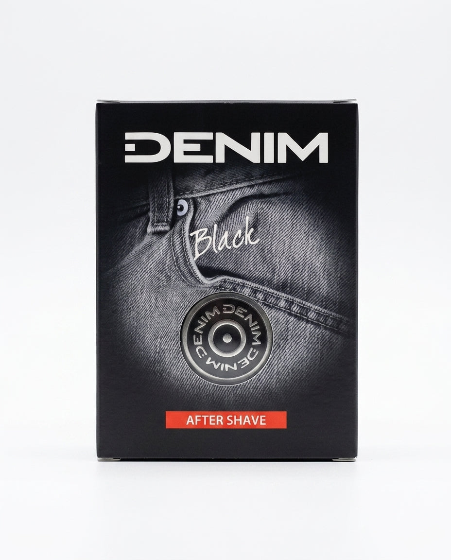 Denim Black After Shave 100 ml, lozione dopobarba rinfrescante, formulata per lasciare la pelle tonica e vitale dopo la rasatura.