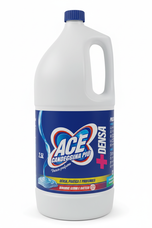 ACE Candeggina Più Densa + Fresco Profumo 2,5L | Formula Speciale Anti-Schizzi | Igienizzante per Casa e Bucato | Rimuove Germi e Batteri | Prodotto in Italia