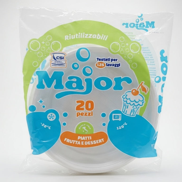 Major Piatti Frutta e Dessert Riutilizzabili Extra Resistenti – 20 Pezzi Testati per 125 Lavaggi in Lavastoviglie da -20°C a +120°C