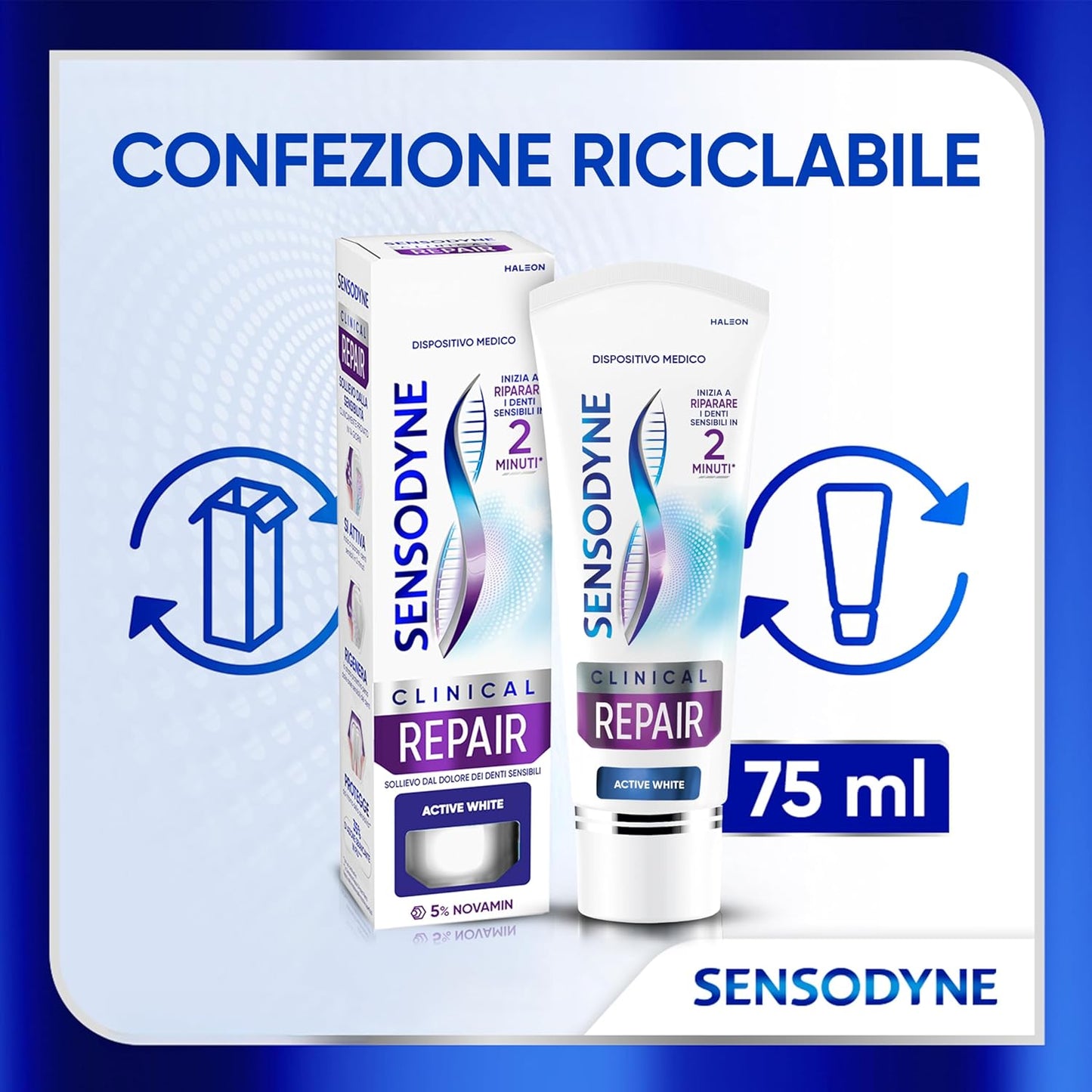 Sensodyne Clinical Repair Active White Dentifricio Riparatore Sbiancante con Tecnologia NovaMin 75ml