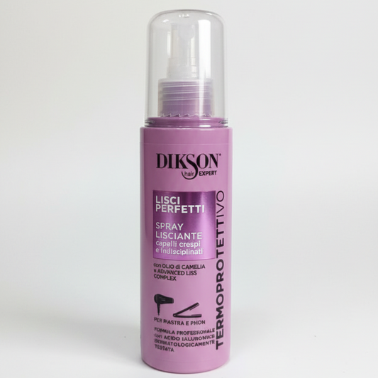 Spray Dikson Lisciante Termoprotettivo 150ml per capelli crespi, con olio di camelia e acido ialuronico, protezione dal calore di piastra e phon.