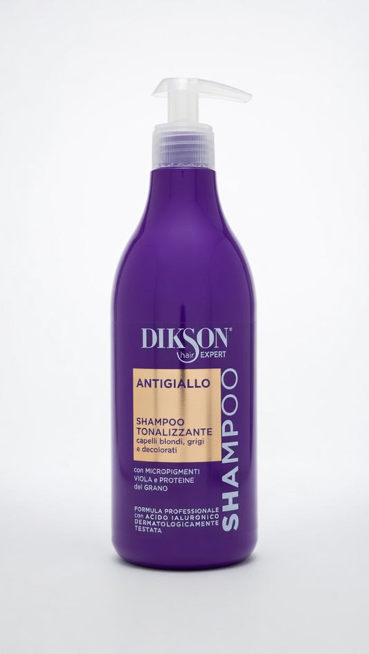Dikson Shampoo Tonalizzante Antigiallo 500 ml con pigmenti viola, miele, pappa reale e filtro UV per capelli biondi, decolorati e grigi effetto biondo freddo