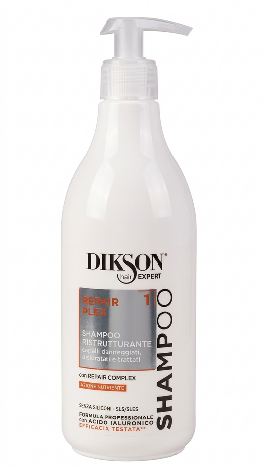 Dikson Hair Expert Shampoo Repair Plex 1 | Shampoo Ristrutturante 500 ml | Per Capelli Danneggiati e Trattati | Con Repair Complex e Acido Ialuronico | Formula Professionale con Dosatore