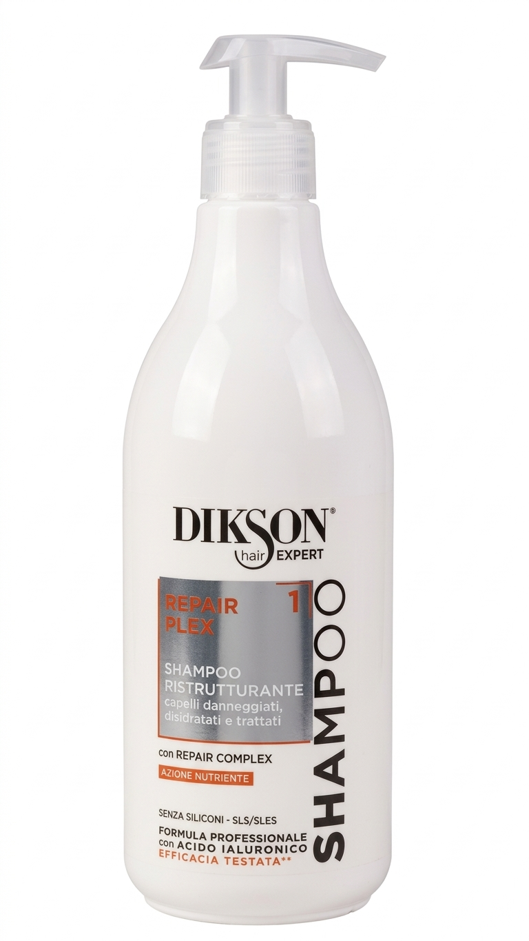Dikson Hair Expert Shampoo Repair Plex 1 500 ml con acido maleico, amminoacidi e acido ialuronico per capelli danneggiati e trattati senza siliconi e senza SLS/SLES