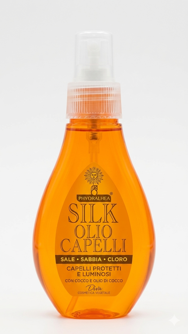 PhyorAlhea® Silkolio Capelli 100ml | Olio Protettivo Anti-Salsedine, Sabbia e Cloro | Con Olio di Argan e Ricino | Capelli Luminosi e Protetti