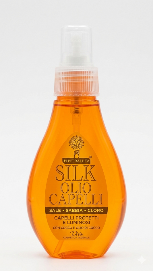 PhyorAlhea® Silkolio Capelli 100ml | Olio Protettivo Anti-Salsedine, Sabbia e Cloro | Con Olio di Argan e Ricino | Capelli Luminosi e Protetti