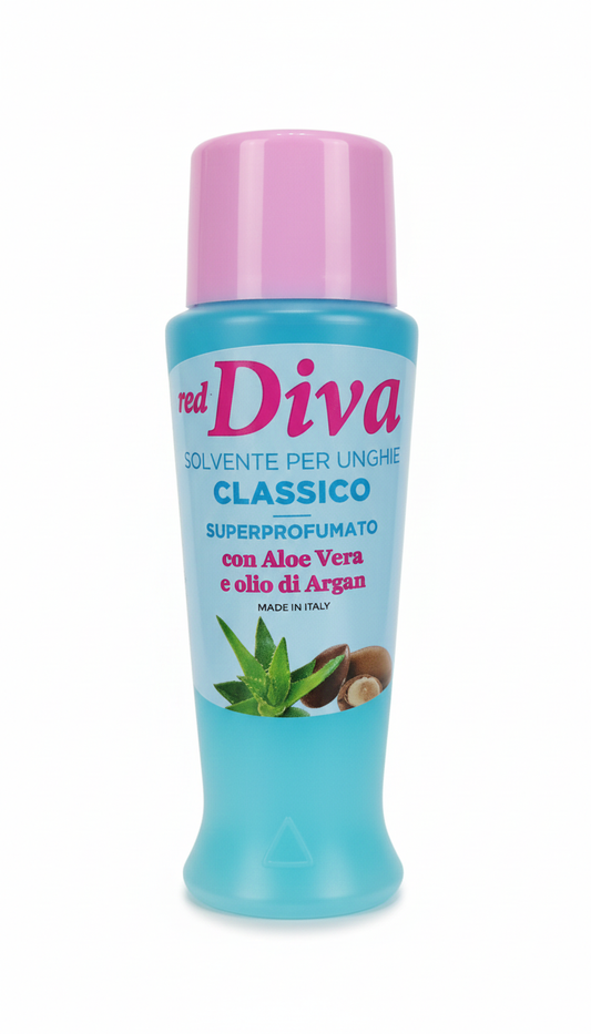 Red Diva Solvente per Unghie Classico Superprofumato | 125 ml | Rimozione Rapida con Aloe Vera e Olio di Argan | Azione Emolliente e Idratante | Made in Italy