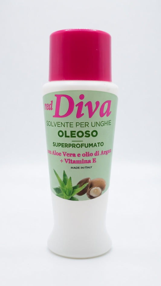 Red Diva Solvente per Unghie Oleoso Superprofumato | 125 ml | Con Aloe Vera, Olio di Argan e Vitamina E | Azione Rinforzante e Lucidante | Made in Italy