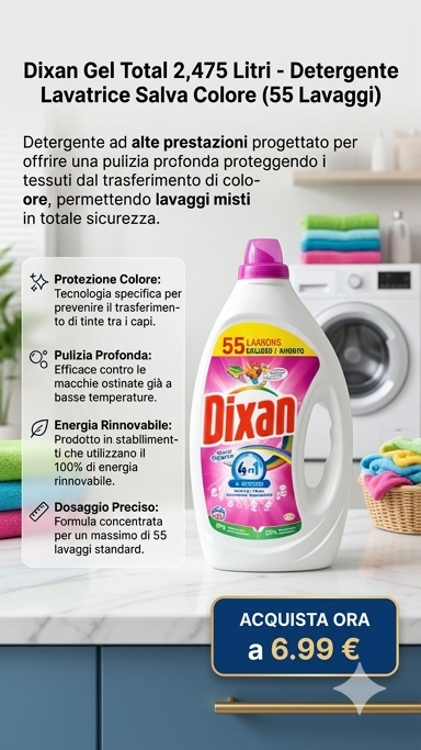 Dixan Gel Total+ Salva Colore 55 Lavaggi (2,475 L) | Detergente Lavatrice Liquido con Tecnologia Anti-Trasferimento | Pulizia Profonda e Protezione Fibre