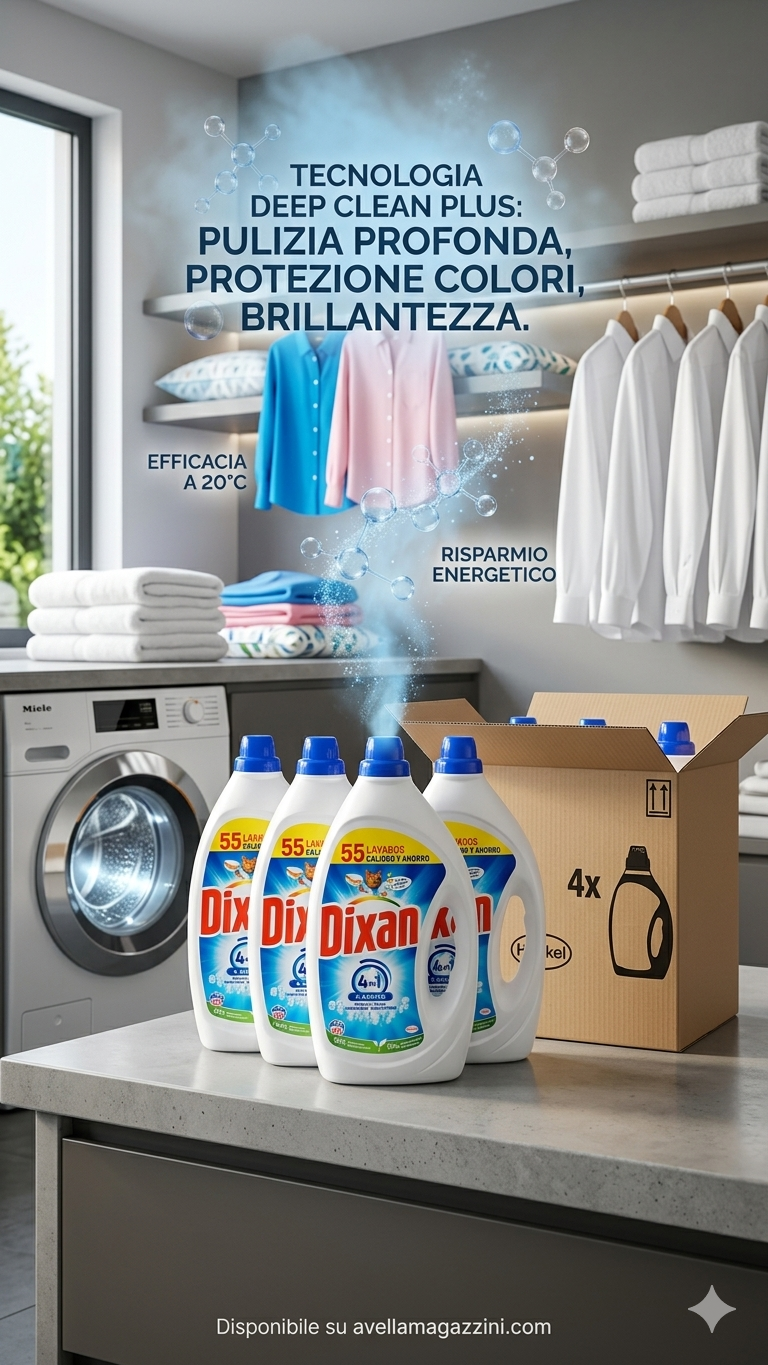 Dixan Liquido Lavatrice 4in1 Classico ULTRA BUNDLE 4X 55 Lavaggi (9,9Lt) – Tecnologia Deep Clean per Pulizia Profonda – Efficace a 20°C – Brillantezza e Freschezza Duratura SPEDIZIONE GRATIS INCLUSA