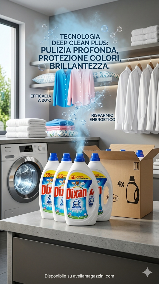 Dixan Liquido Lavatrice 4in1 Classico ULTRA BUNDLE 4X 55 Lavaggi (9,9Lt) – Tecnologia Deep Clean per Pulizia Profonda – Efficace a 20°C – Brillantezza e Freschezza Duratura SPEDIZIONE GRATIS INCLUSA