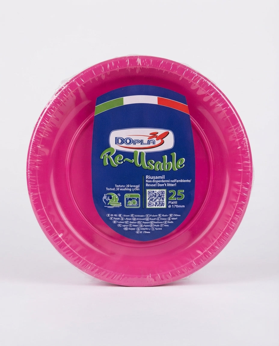 DOpla Re-Usable Piatti Frutta e Dessert 170 mm 25 Pezzi | Piatti Colorati per Feste e Party | Riutilizzabili fino a 20 Lavaggi | Microonde | Made in Italy