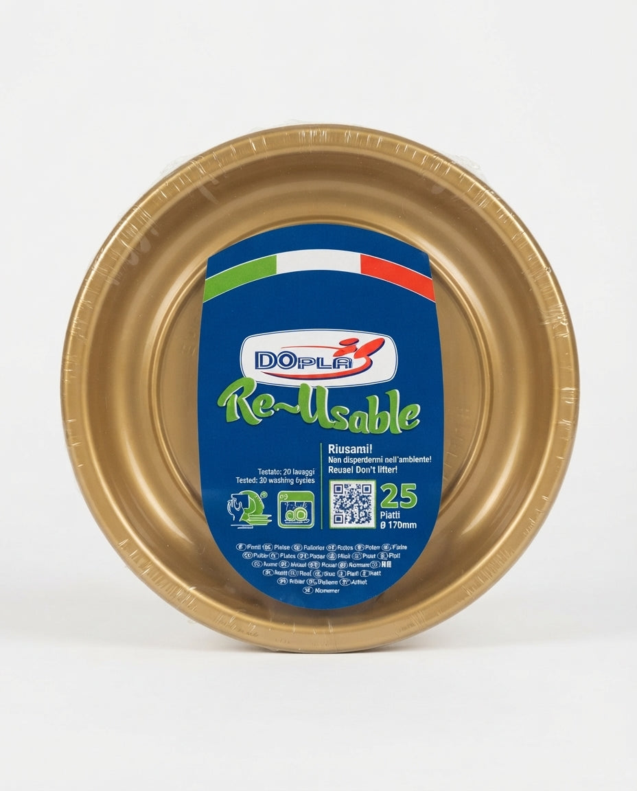 DOpla Re-Usable Piatti Frutta e Dessert 170 mm 25 Pezzi | Piatti Colorati per Feste e Party | Riutilizzabili fino a 20 Lavaggi | Microonde | Made in Italy