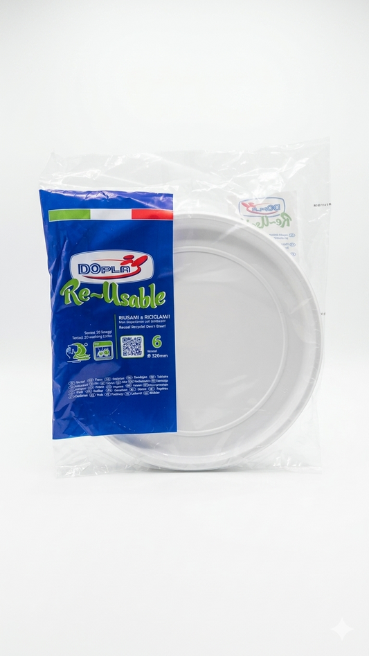 DOpla Vassoi Riutilizzabili 320 mm Re-Usable | Confezione da 6 Pezzi | Testati per 20 Lavaggi in Lavastoviglie | Vassoi Rotondi in Plastica Rigida per Eventi e Catering