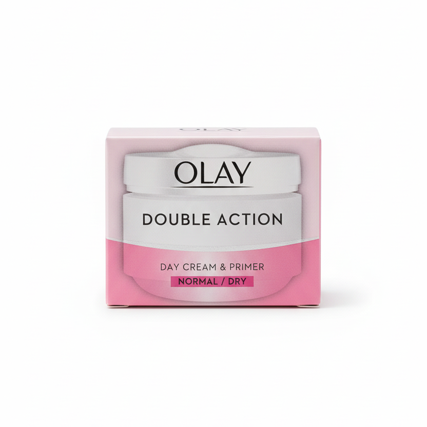 OLAY Double Action Crema Giorno & Primer 50ml – Idratazione Quotidiana & Base Make-up – Pelli Normali e Secche – pH Neutro