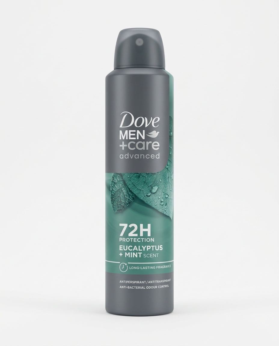 Dove Men+Care Advanced Eucalyptus + Mint Deodorante Spray Antitraspirante 72H 250 ml – Protezione Antibatterica e 1/4 Idratante