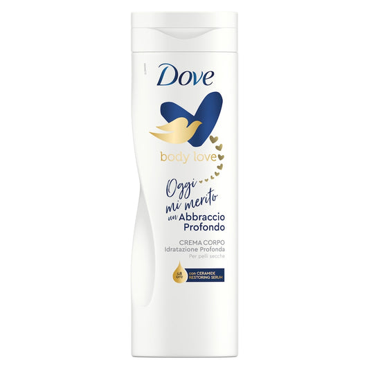 Dove Body Love Lozione Corpo Abbraccio Profondo 400ml | Crema Idratazione Profonda per Pelli Secche | Con Ceramide Restoring Serum | Morbidezza e Luminosità 48 Ore