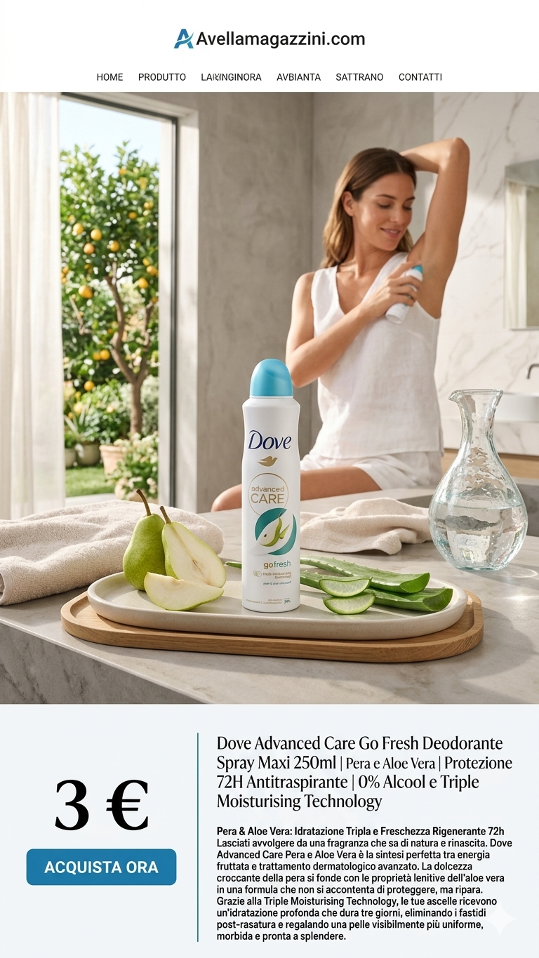 Dove Advanced Care Go Fresh Deodorante Spray Maxi 250ml | Pera e Aloe Vera | Protezione 72H Antitraspirante | 0% Alcool e Triple Moisturising Technology