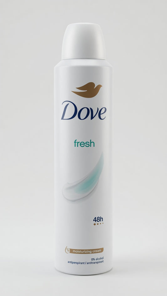 Dove Fresh Deodorante Spray Antitraspirante 48h Maxi Formato 250ml – Con 1/4 di Crema Idratante e 0% Alcool