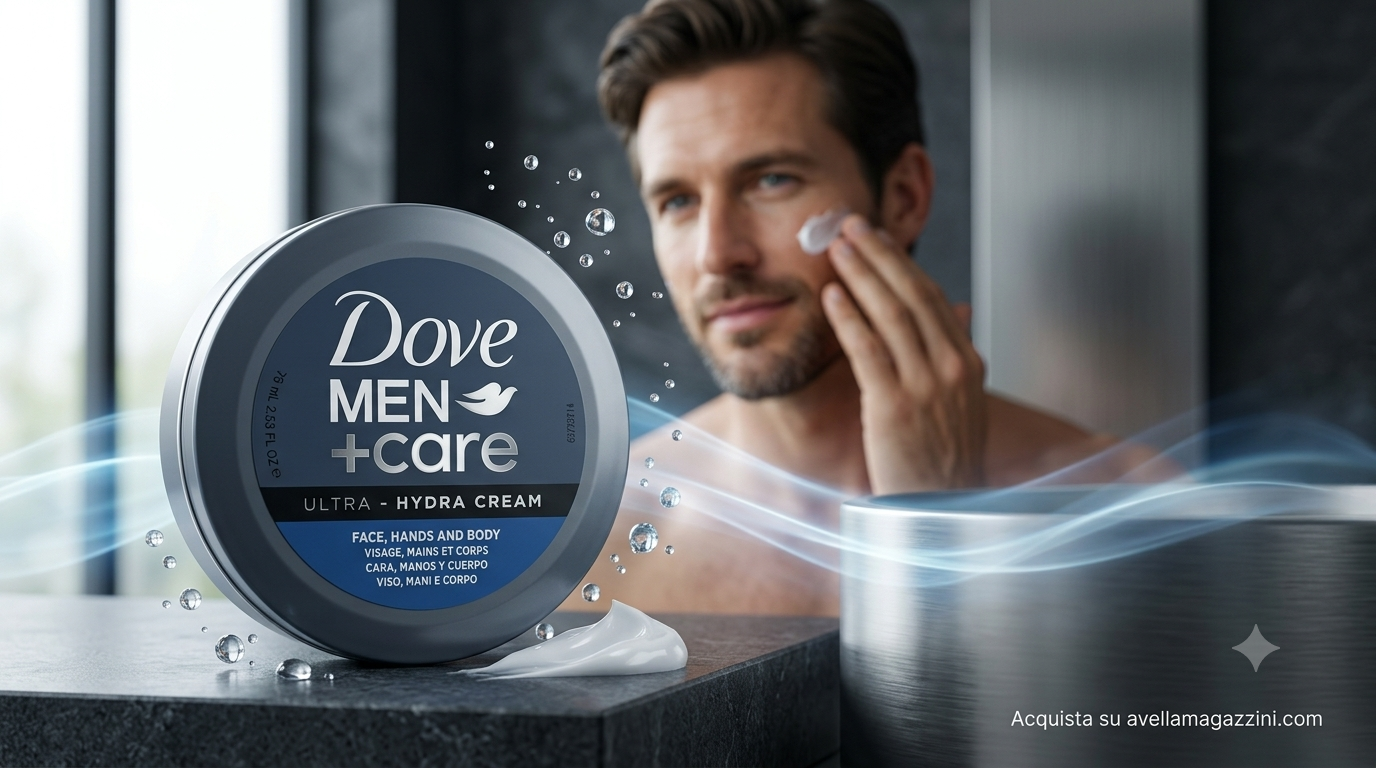 Dove Men+Care Ultra-Hydra Cream Crema Idratante 3-in-1 Viso Mani Corpo (75 ml) – Formula Niacinamide e Vitamina E Protezione Barriera Cutanea 24h