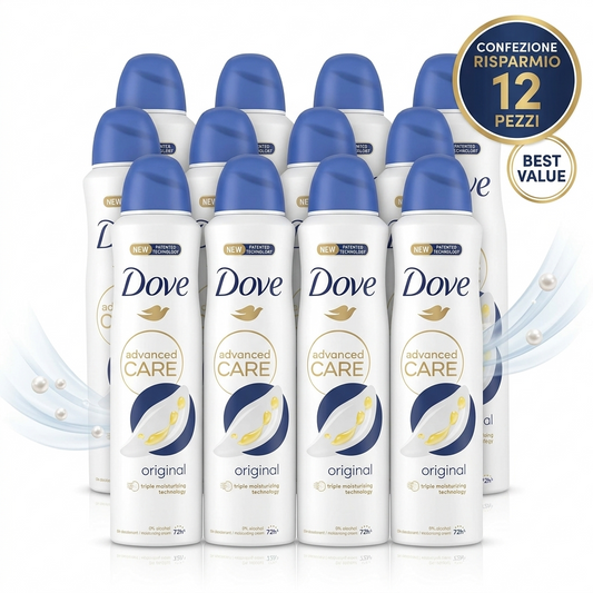 BUNDLE 12 Pezzi Dove Original Deodorante Spray 250ml | Maxi Formato con Spedizione Inclusa | Protezione Antitraspirante 48h | 0% Alcool con 1/4 di Crema Idratante
