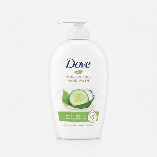 Dove Refreshing Care Sapone Liquido Mani Cetriolo e Tè Verde 250 ml, sapone liquido idratante con effetto 24 ore, deterge delicatamente lasciando le mani morbide, fresche e protette.
