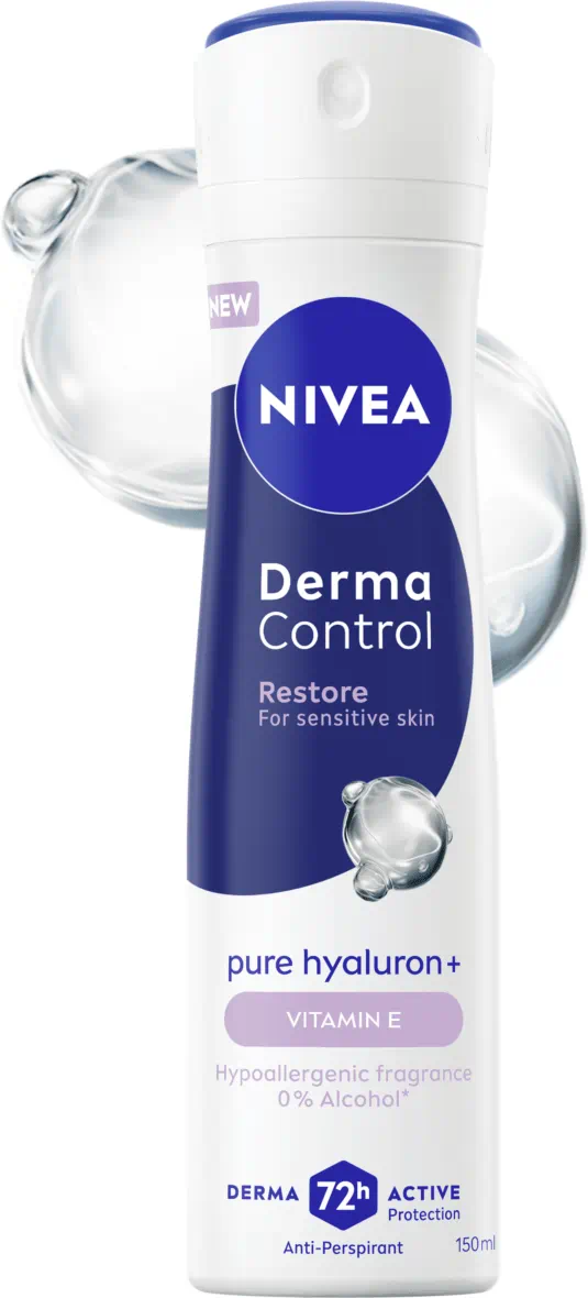 NIVEA Derma Control Restore Spray 150ml | Anti-traspirante 72h con Acido Ialuronico e Vitamina E | Lenitivo Post-Rasatura