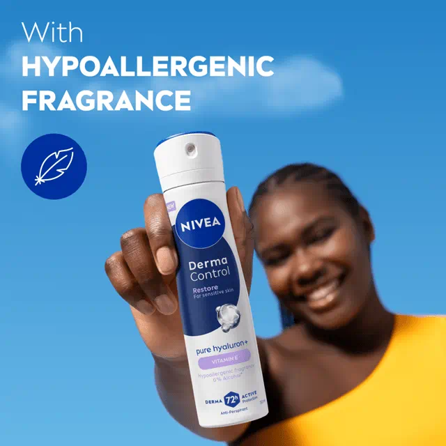 NIVEA Derma Control Restore Spray 150ml | Anti-traspirante 72h con Acido Ialuronico e Vitamina E | Lenitivo Post-Rasatura