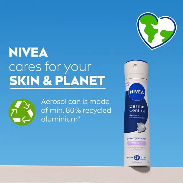 NIVEA Derma Control Restore Spray 150ml | Anti-traspirante 72h con Acido Ialuronico e Vitamina E | Lenitivo Post-Rasatura