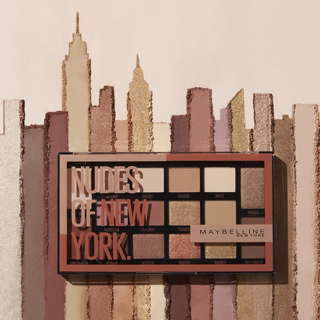 Maybelline New York Palette Ombretti Nudes of New York – 16 Tonalità Universali ad Alta Pigmentazione – Formula Cremosa con Talco Micronizzato Anti-Gessoso (18 g)