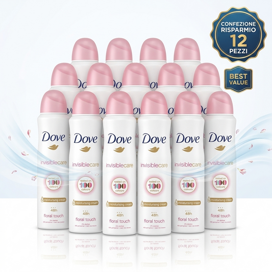 BUNDLE 12 Pezzi Dove Invisible Care Deodorante Spray 250ml | Protezione 48h Anti-Macchie Testata su 100 Colori | Fragranza Ninfea e Rosa | 0% Alcool con 1/4 Crema Idratante