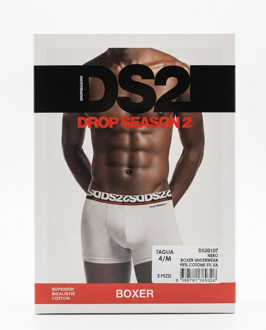 DS2 Boxer Uomo 3 Pezzi modello DSU0107, intimo uomo in cotone bielastico 95% cotone e 5% elastan, multipack nero, grigio e bianco, disponibile dalle taglie 3S a 7XL, con colori assortiti non selezionabili.