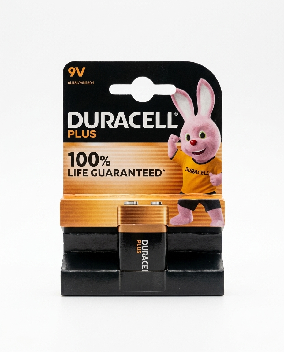 Duracell Plus 9V batteria alcalina MN1604/6LR61, 1 pezzo ad alta durata per rilevatori fumo e dispositivi elettronici.