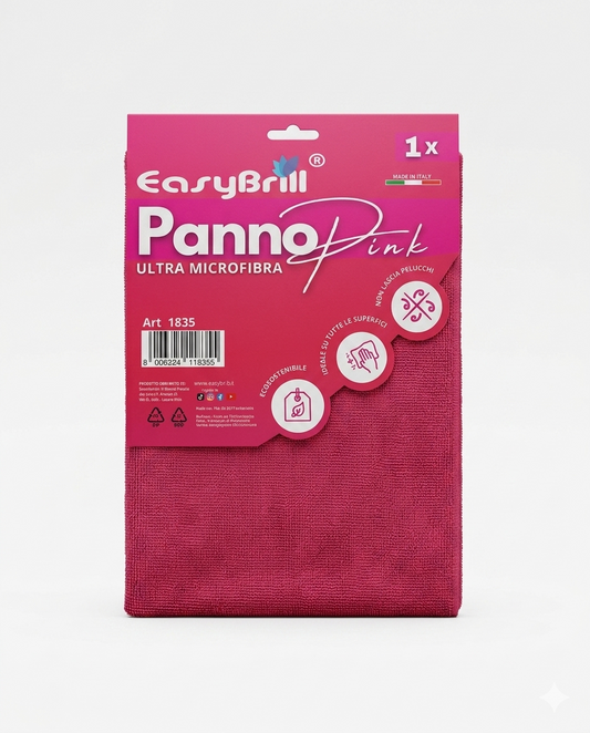 EasyBrill Panno Ultra Microfibra Pink Art. 1855 – Panno Ecologico Multiuso Alta Densità Senza Pelucchi – La Soluzione Professionale per Aloni e Superfici Delicate
