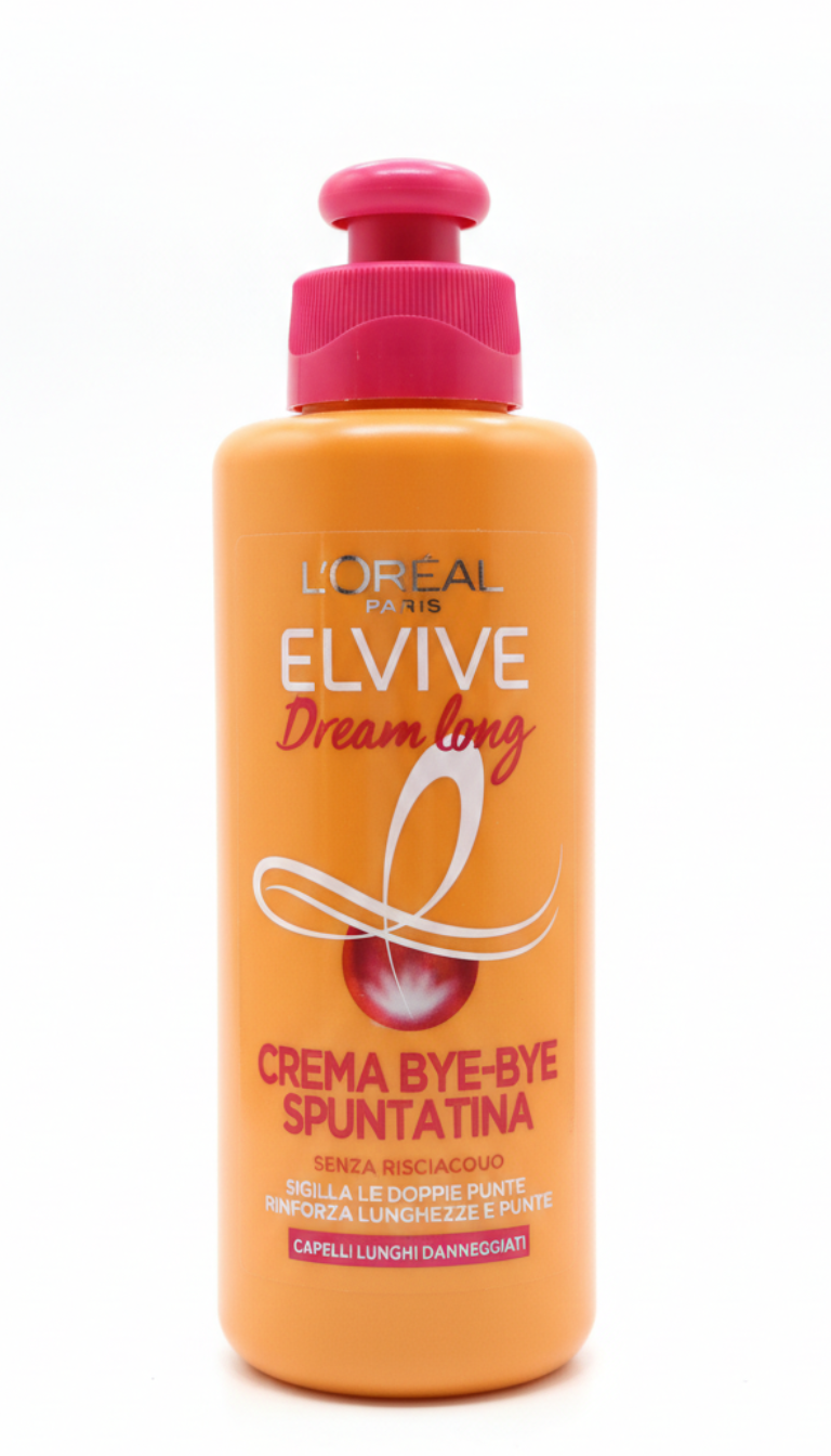 L'Oréal Elvive Crema Dream Long 200 ml trattamento senza risciacquo con cheratina vegetale e olio di ricino per capelli lunghi danneggiati protezione termica fino a 180°C anti-doppie punte e anti-rottura