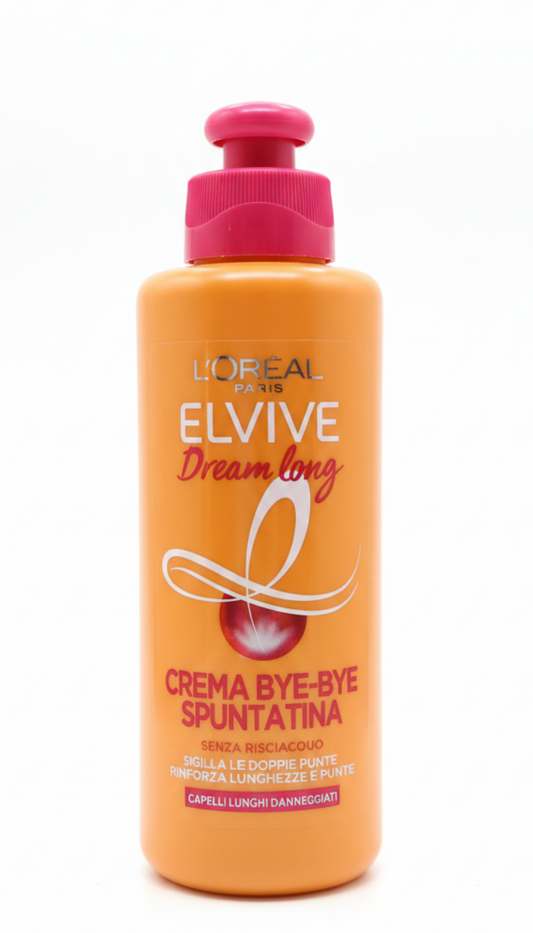 L'Oréal Elvive Crema Dream Long 200 ml trattamento senza risciacquo con cheratina vegetale e olio di ricino per capelli lunghi danneggiati protezione termica fino a 180°C anti-doppie punte e anti-rottura