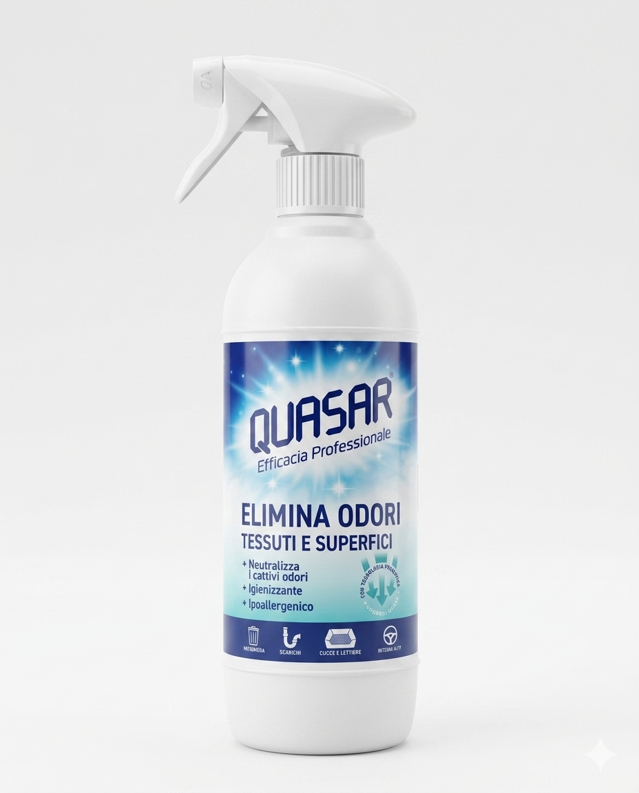 Quasar Profumatore Multiuso Spray 500ml | Azione Professionale 3 in 1: Pulisce, Spolvera e Deodora | Formula Zero Aloni con Effetto Antistatico