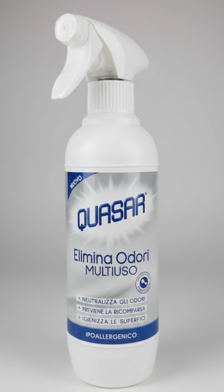Quasar Profumatore Multiuso Spray 500ml | Azione Professionale 3 in 1: Pulisce, Spolvera e Deodora | Formula Zero Aloni con Effetto Antistatico