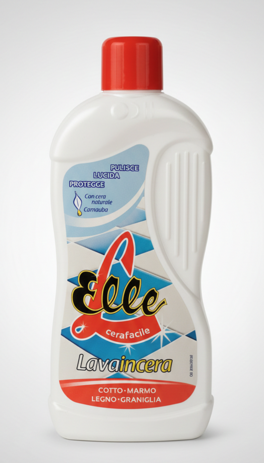 Elle Cerafacile Lavaincera 900 ml è un detergente autolucidante con cera naturale di carnauba che pulisce, lucida e protegge in un'unica applicazione, ideale per pavimenti in cotto, marmo, graniglia e legno trattato, contribuendo a mantenere le superfici brillanti e protette dall'usura quotidiana.