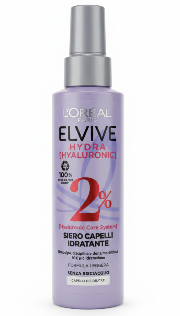 L'Oréal Elvive Siero Spray Hydra Hyaluronic Leave-In 100 ml – Con 2% Hyaluronic Care System – Rimpolpante e Idratante per Capelli Sottili e Disidratati