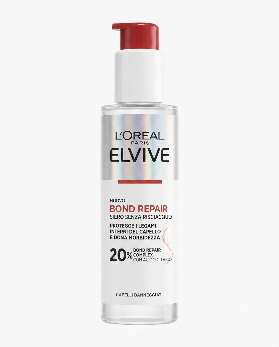 L'Oréal Paris Elvive Bond Repair Siero Senza Risciacquo 150 ml, trattamento leave-in per capelli danneggiati con 20% Bond Repair Complex e acido citrico, aiuta a riparare la fibra capillare e ridurre la rottura dei capelli.