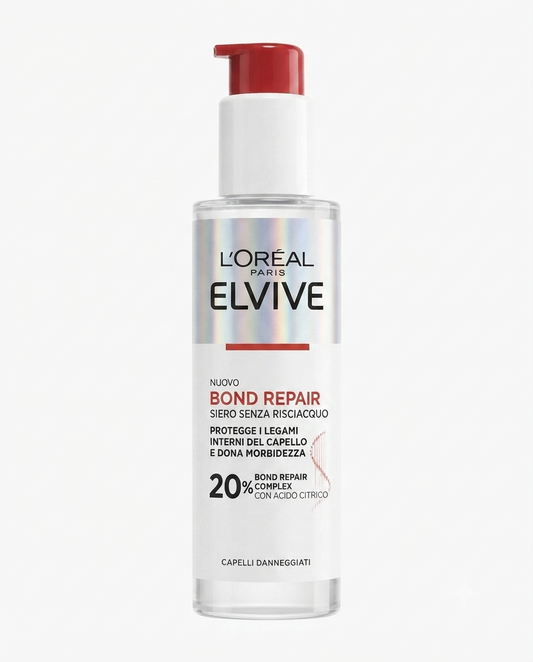 L'Oréal Paris Elvive Bond Repair Siero Senza Risciacquo 150 ml, trattamento leave-in per capelli danneggiati con 20% Bond Repair Complex e acido citrico, aiuta a riparare la fibra capillare e ridurre la rottura dei capelli.
